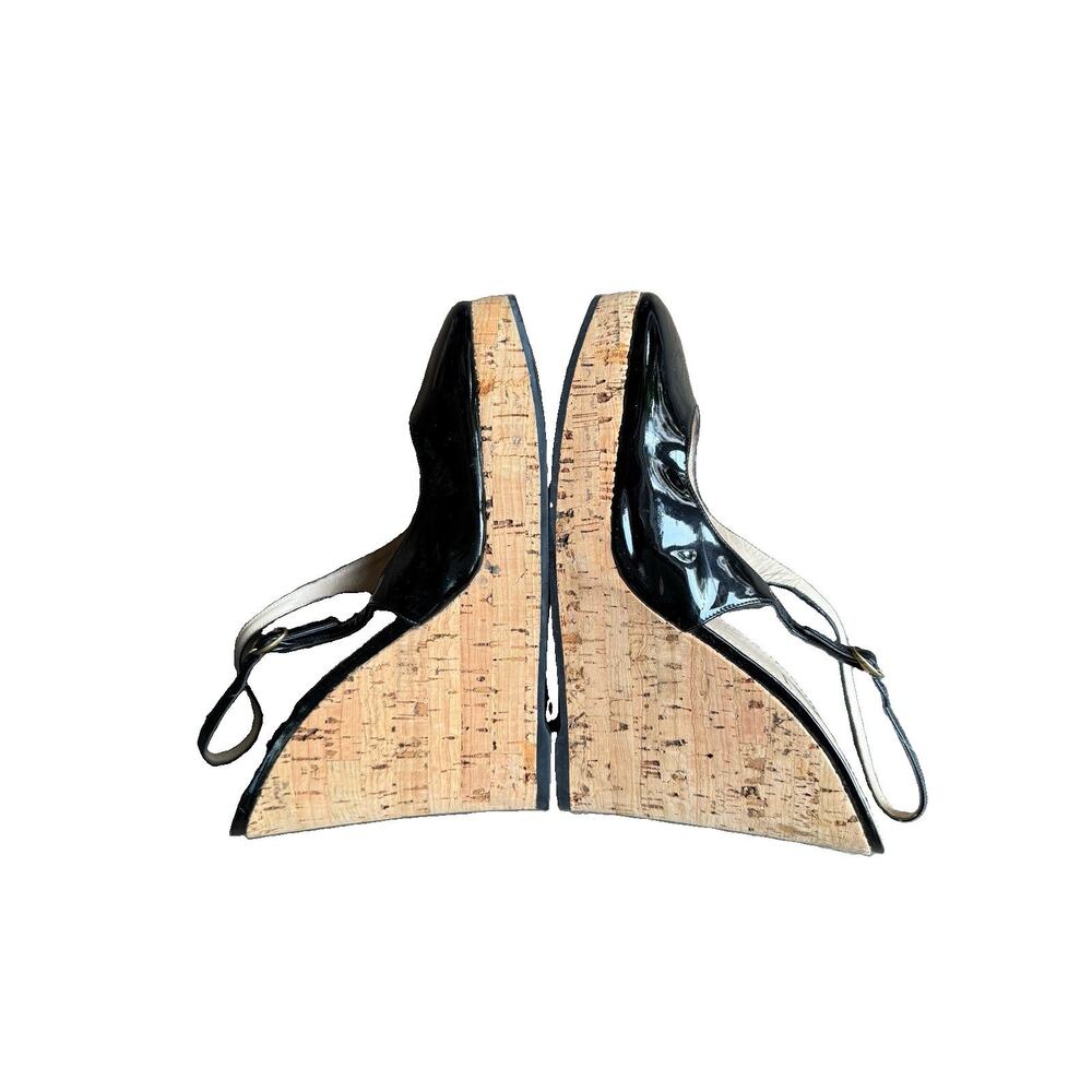 Yves Saint Laurent YSL Rive Gauche Cork Wedge Sandals Black Patent EU 39 US 8.5 - Picture 6 of 10